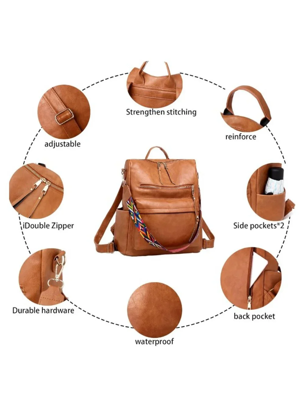 PU Leather Fashion Backpack Purse Convertible Shoulder Bag Travel Daypack